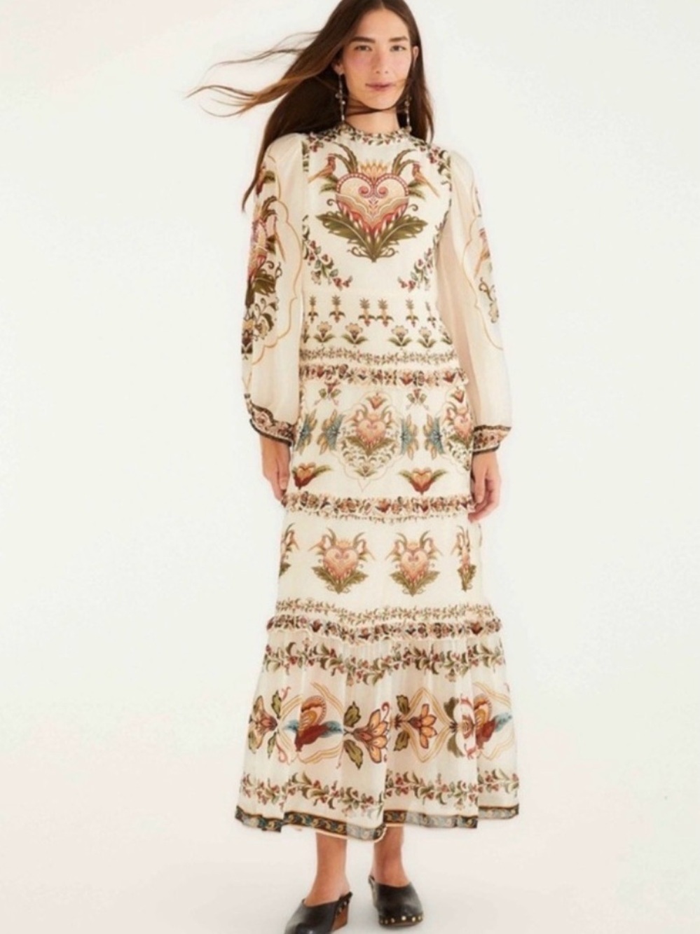 NWT Farm Rio Majestic Hearts Maxi Dress Size Small Long Sleeve